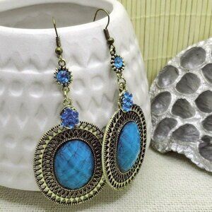 Bold Antiqued Swirl Earrings Turquoise